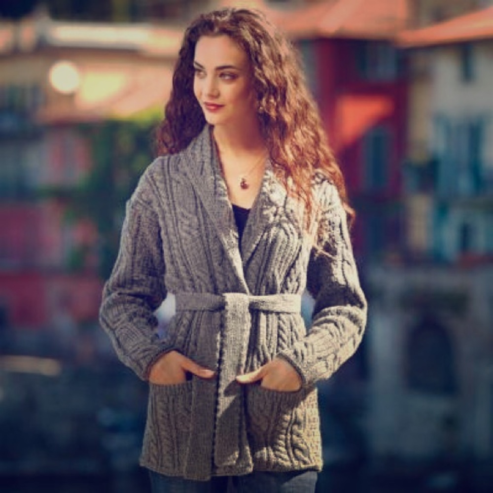 Aran Sweater Market Belted Wool Cardigan